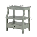 Table d'appoint à 3 niveaux avec tiroir et tablette coulissante, Bleu Marine / Gris Antique / Blanc Antique