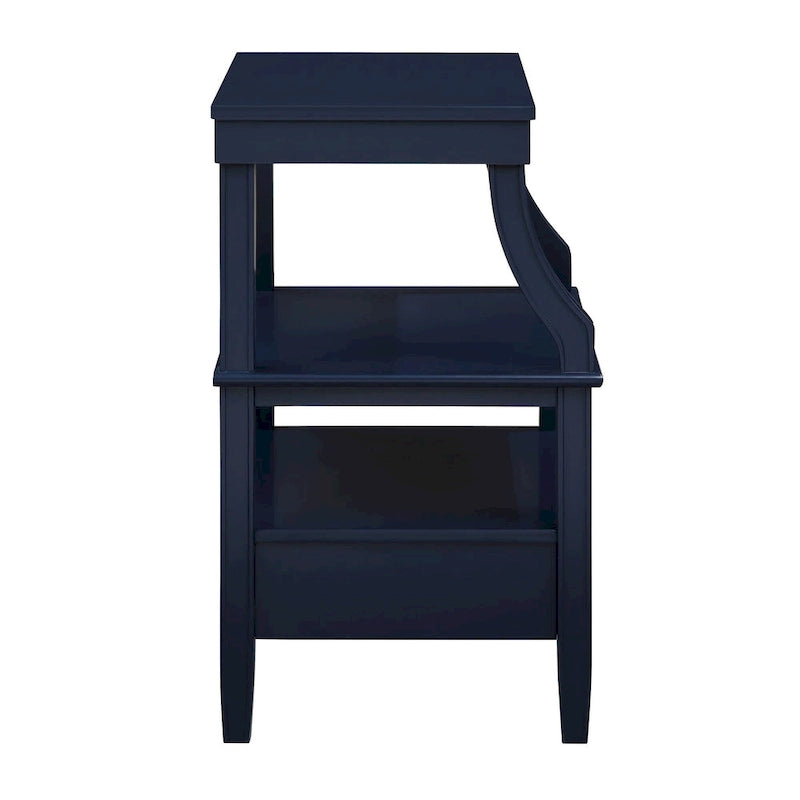 Table d'appoint à 3 niveaux avec tiroir et tablette coulissante, Bleu Marine / Gris Antique / Blanc Antique
