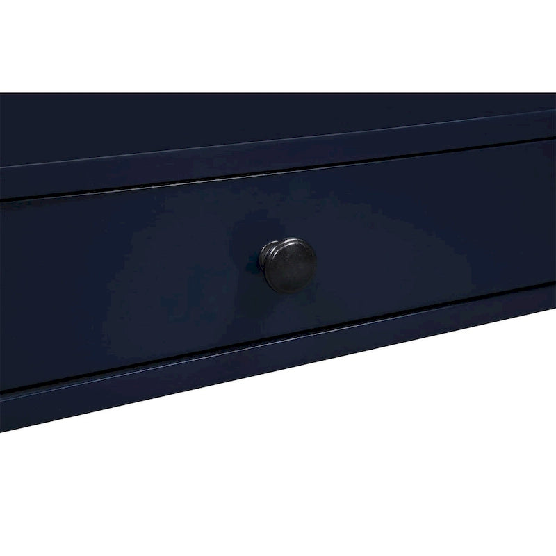 Table d'appoint à 3 niveaux avec tiroir et tablette coulissante, Bleu Marine / Gris Antique / Blanc Antique