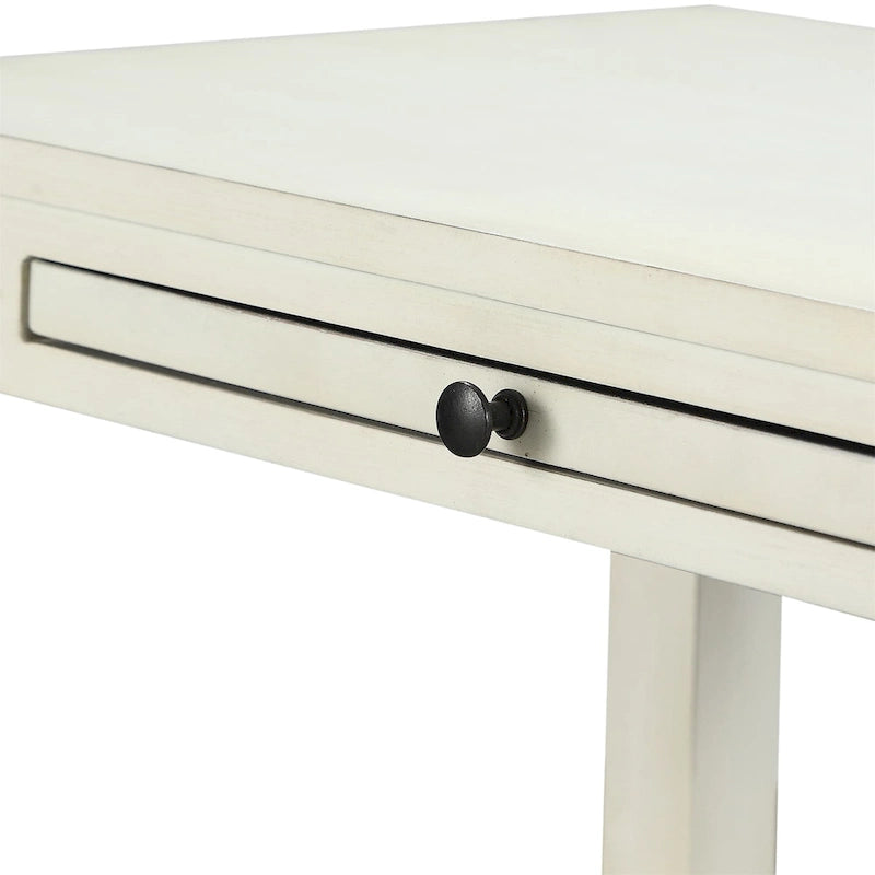 Table d'appoint à 3 niveaux avec tiroir et tablette coulissante, Bleu Marine / Gris Antique / Blanc Antique