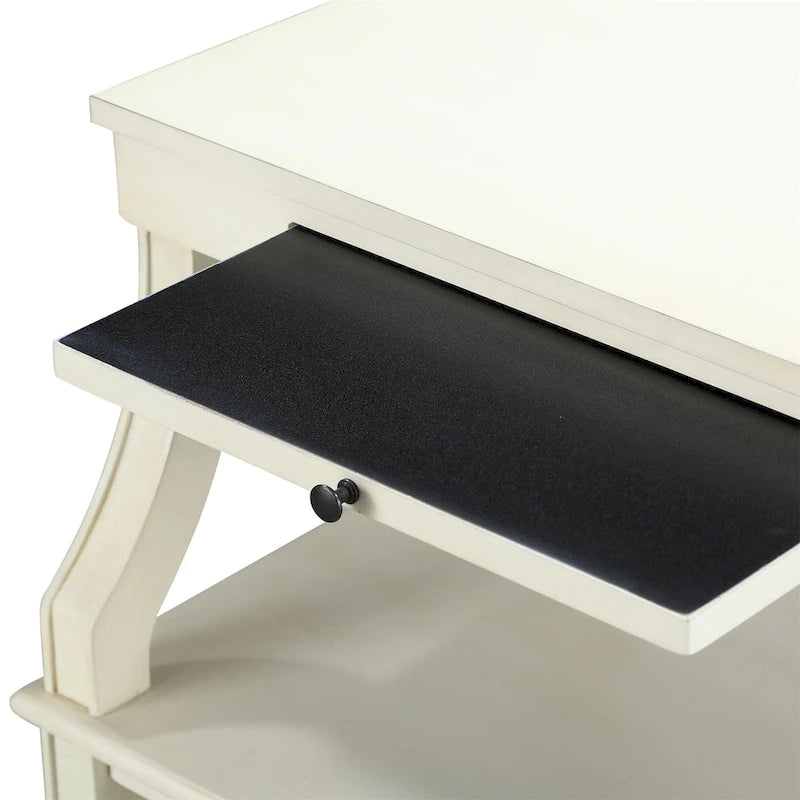 Table d'appoint à 3 niveaux avec tiroir et tablette coulissante, Bleu Marine / Gris Antique / Blanc Antique