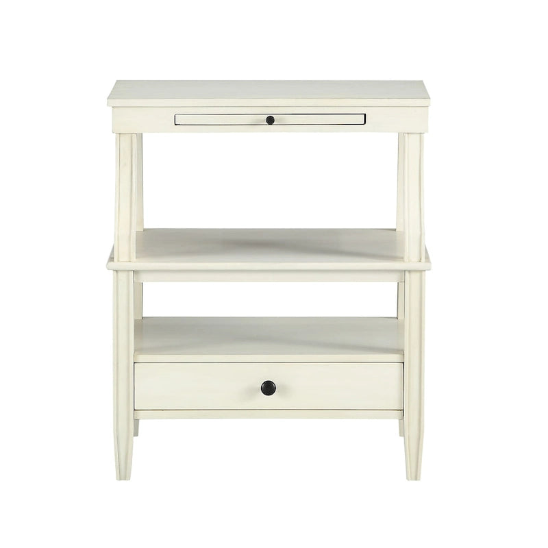 Table d'appoint à 3 niveaux avec tiroir et tablette coulissante, Bleu Marine / Gris Antique / Blanc Antique