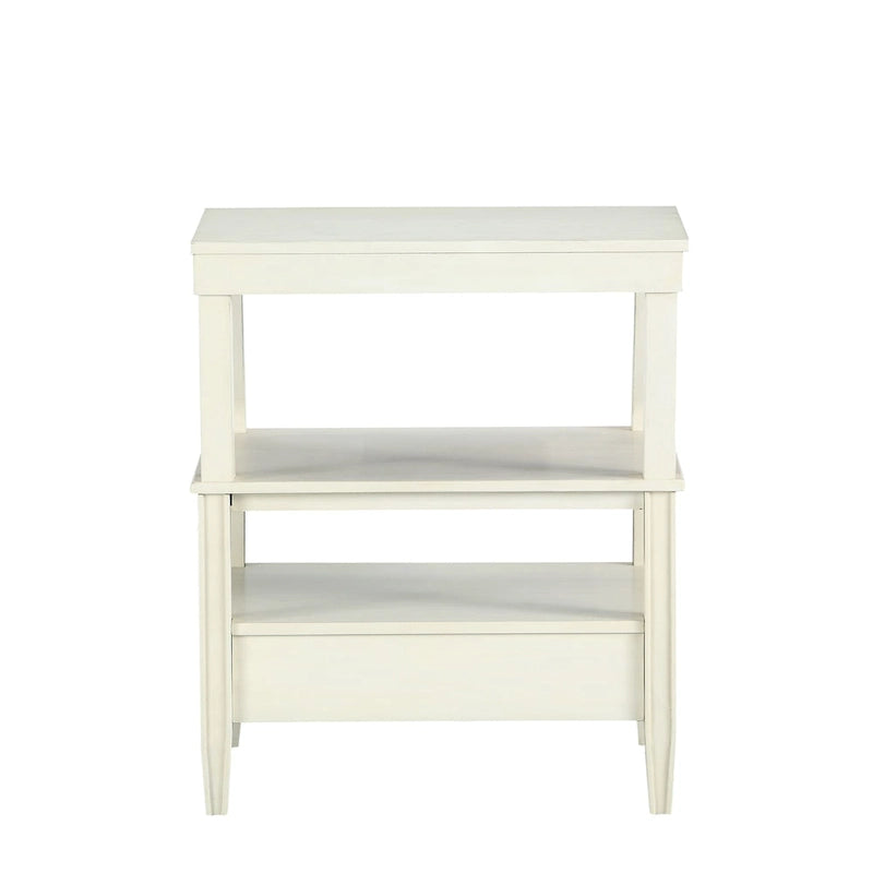 Table d'appoint à 3 niveaux avec tiroir et tablette coulissante, Bleu Marine / Gris Antique / Blanc Antique