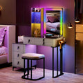 Coiffeuse avec miroir LED RGB et chaise, gris/blanc, une personne