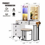 Coiffeuse avec miroir LED RGB et chaise, gris/blanc, une personne