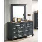 Commode 7 tiroirs avec miroir – Blanc antique / Bleu ardoise