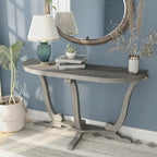 Console demi-ovale en chêne gris vintage, 48 po L x 16 po P x 29 po H