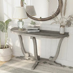 Console demi-ovale en chêne gris vintage, 48 po L x 16 po P x 29 po H