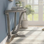 Console demi-ovale en chêne gris vintage, 48 po L x 16 po P x 29 po H