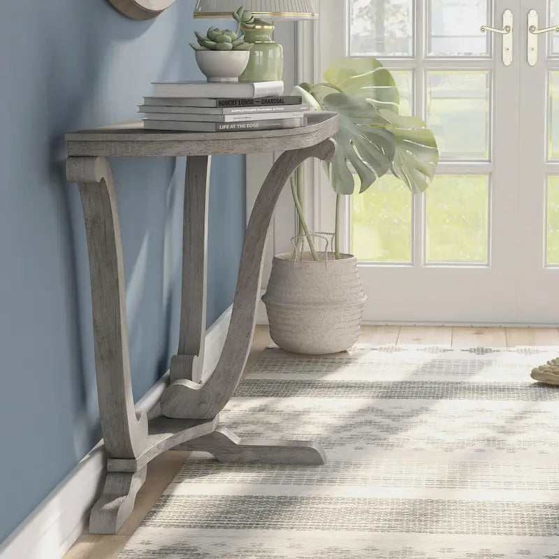 Console demi-ovale en chêne gris vintage, 48 po L x 16 po P x 29 po H