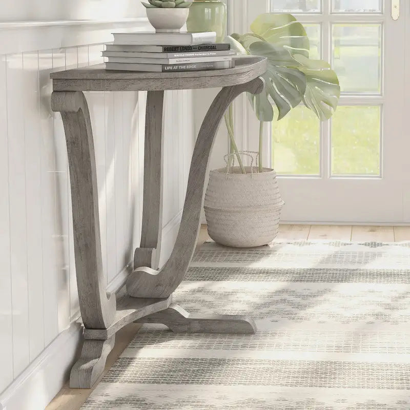 Console demi-ovale en chêne gris vintage, 48 po L x 16 po P x 29 po H