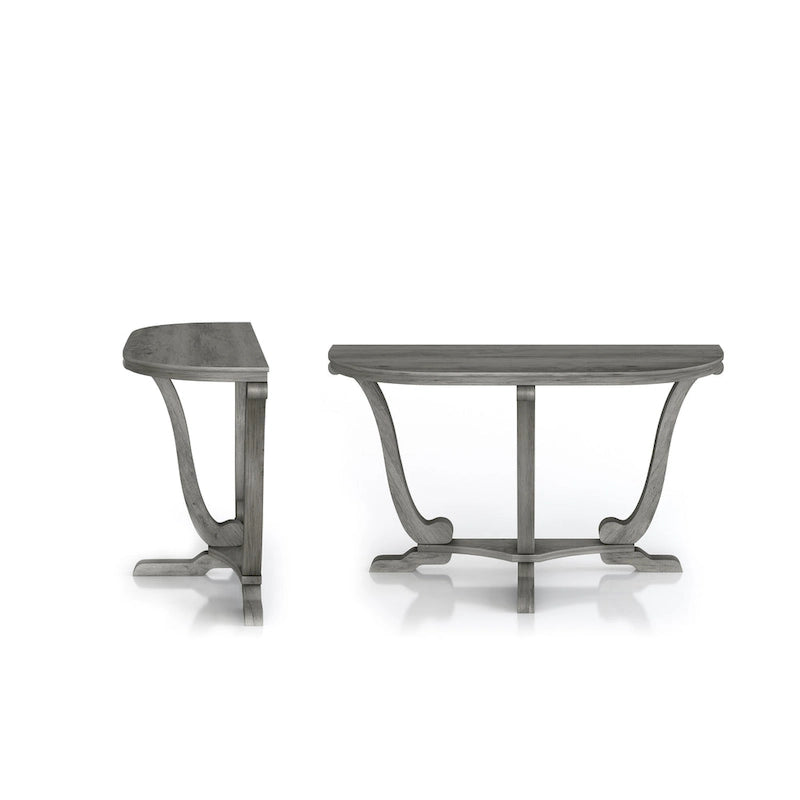 Console demi-ovale en chêne gris vintage, 48 po L x 16 po P x 29 po H