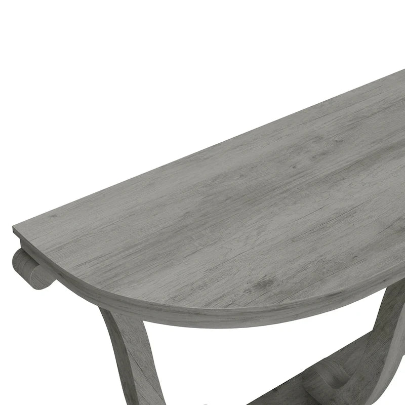 Console demi-ovale en chêne gris vintage, 48 po L x 16 po P x 29 po H
