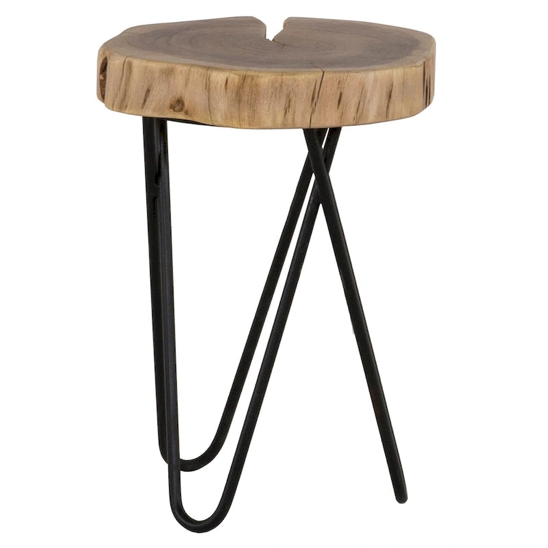 Table d'appoint ronde avec plateau à bords naturels marron/noir – Plateau en bois, pieds en métal noir, 1 personne