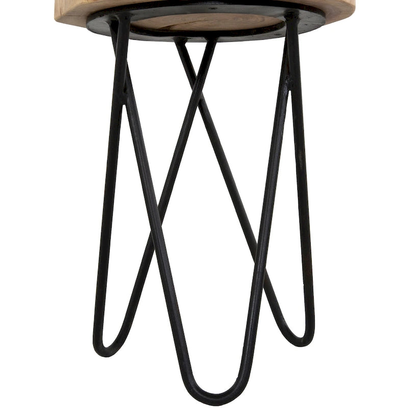 Table d'appoint ronde avec plateau à bords naturels marron/noir – Plateau en bois, pieds en métal noir, 1 personne