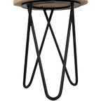 Table d'appoint ronde avec plateau à bords naturels marron/noir – Plateau en bois, pieds en métal noir, 1 personne