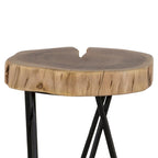 Table d'appoint ronde avec plateau à bords naturels marron/noir – Plateau en bois, pieds en métal noir, 1 personne