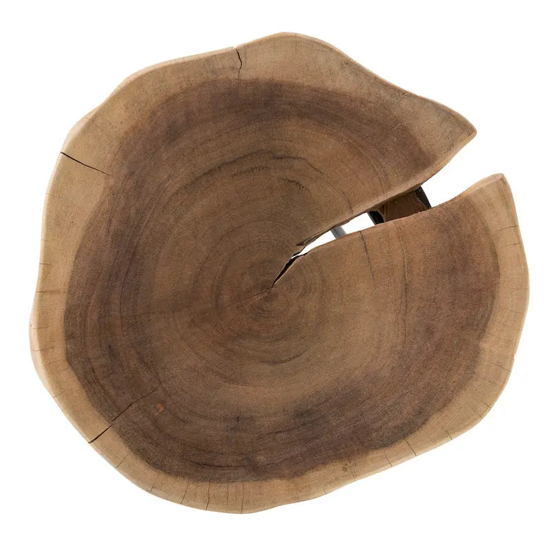 Table d'appoint ronde avec plateau à bords naturels marron/noir – Plateau en bois, pieds en métal noir, 1 personne