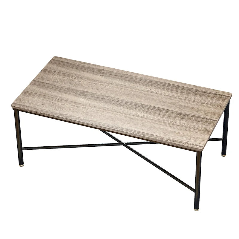 Table basse rectangulaire plateau bois, piètement en métal noir
