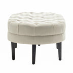 Pouf cocktail ovale capitonné beige/bleu avec pieds en bois d'hévéa, 1 place