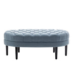 Pouf cocktail ovale capitonné beige/bleu avec pieds en bois d'hévéa, 1 place