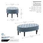Pouf cocktail ovale capitonné beige/bleu avec pieds en bois d'hévéa, 1 place