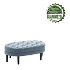 Pouf cocktail ovale capitonné beige/bleu avec pieds en bois d'hévéa, 1 place