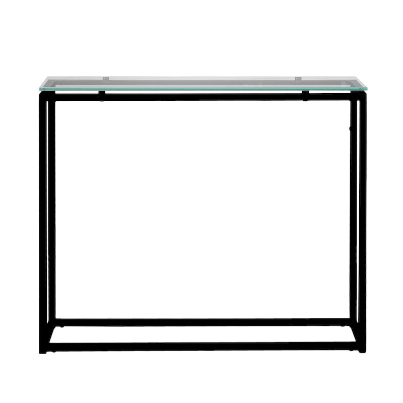Console en verre clair/noir/doré sur patins, 1 étagère