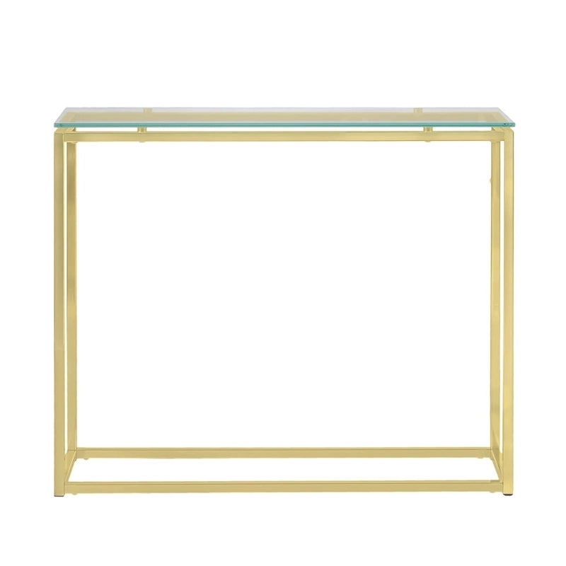Console en verre clair/noir/doré sur patins, 1 étagère