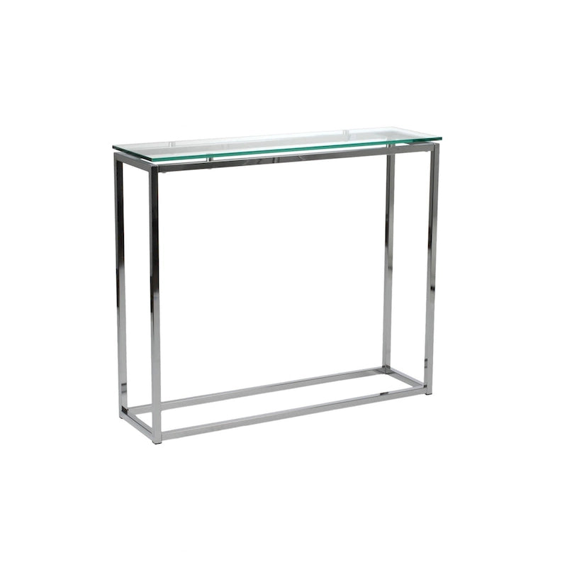 Console en verre clair/noir/doré sur patins, 1 étagère