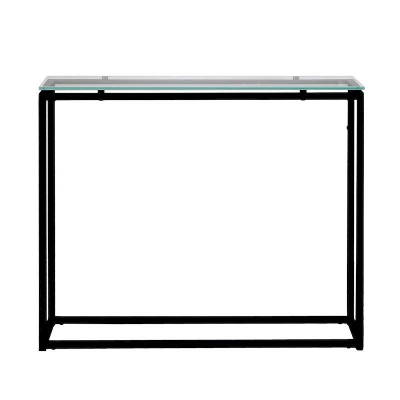 Console en verre clair/noir/doré sur patins, 1 étagère