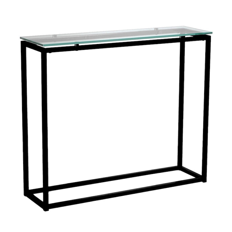 Console en verre clair/noir/doré sur patins, 1 étagère