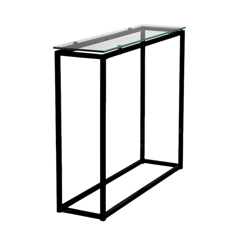 Console en verre clair/noir/doré sur patins, 1 étagère