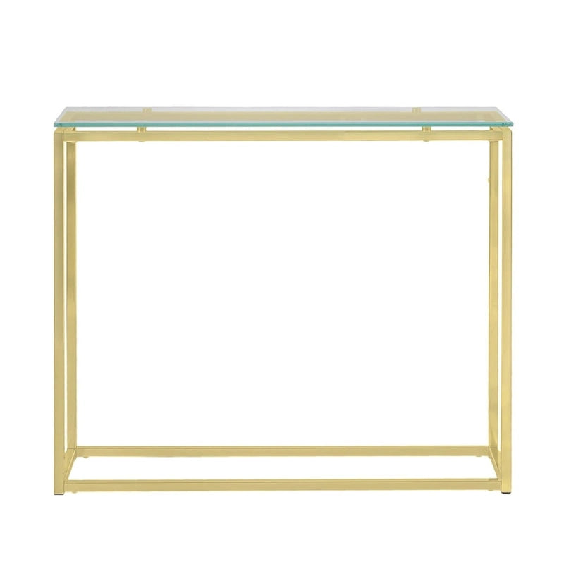 Console en verre clair/noir/doré sur patins, 1 étagère