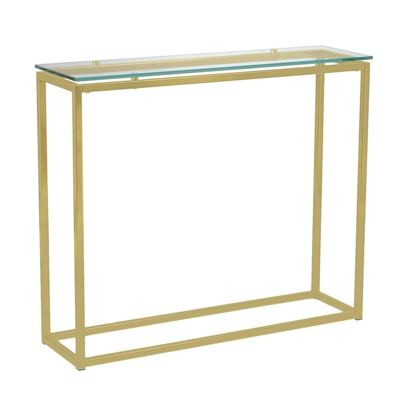 Console en verre clair/noir/doré sur patins, 1 étagère