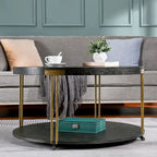 Table ronde à 2 niveaux avec étagère de rangement – Naturel/Noir, Table d'entrée / Basse / d'appoint, 1 à 4 places assises