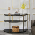 Table ronde à 2 niveaux avec étagère de rangement – Naturel/Noir, Table d'entrée / Basse / d'appoint, 1 à 4 places assises