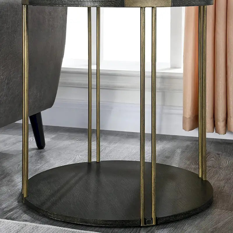 Table ronde à 2 niveaux avec étagère de rangement – Naturel/Noir, Table d'entrée / Basse / d'appoint, 1 à 4 places assises