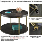 Table ronde à 2 niveaux avec étagère de rangement – Naturel/Noir, Table d'entrée / Basse / d'appoint, 1 à 4 places assises