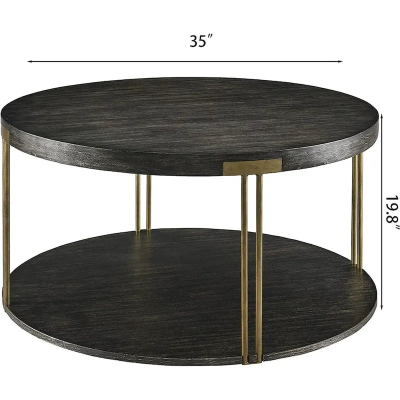 Table ronde à 2 niveaux avec étagère de rangement – Naturel/Noir, Table d'entrée / Basse / d'appoint, 1 à 4 places assises