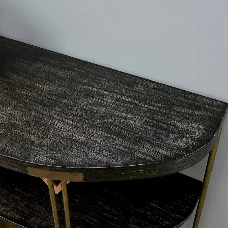 Table ronde à 2 niveaux avec étagère de rangement – Naturel/Noir, Table d'entrée / Basse / d'appoint, 1 à 4 places assises