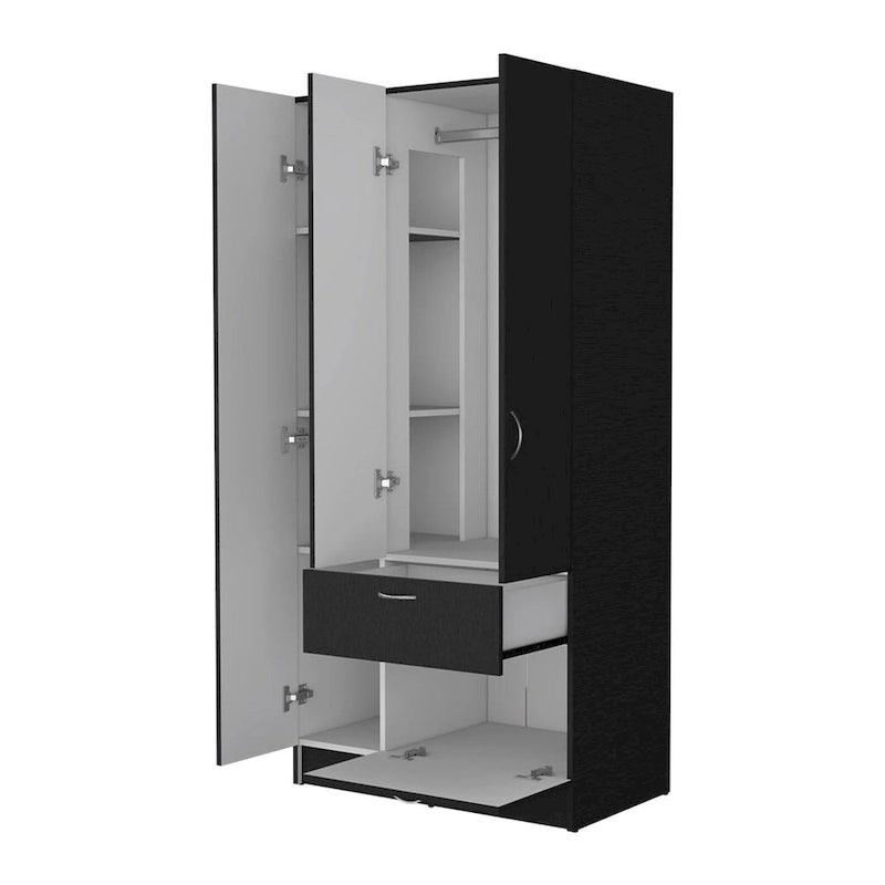 Armoire penderie 2 portes 1 tiroir noire/blanche