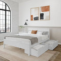 Lit queen-size blanc/argile avec tête de lit à panneaux et tiroirs de rangement – 2 places