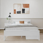 Lit queen-size blanc/argile avec tête de lit à panneaux et tiroirs de rangement – 2 places