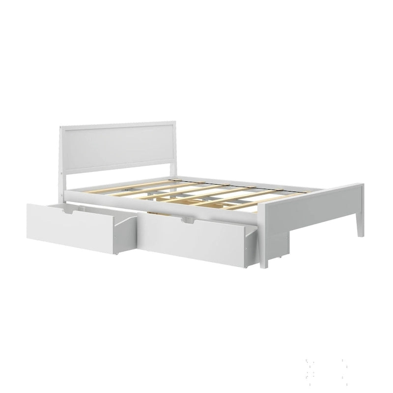 Lit queen-size blanc/argile avec tête de lit à panneaux et tiroirs de rangement – 2 places