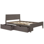 Lit queen-size blanc/argile avec tête de lit à panneaux et tiroirs de rangement – 2 places