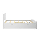 Lit queen-size blanc/argile avec tête de lit à panneaux et tiroirs de rangement – 2 places