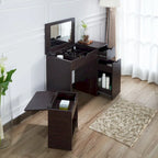 Ensemble de coiffeuse et tabouret de rangement pour 1 personne en noyer foncé, 36 po