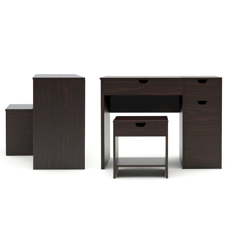 Ensemble de coiffeuse et tabouret de rangement pour 1 personne en noyer foncé, 36 po