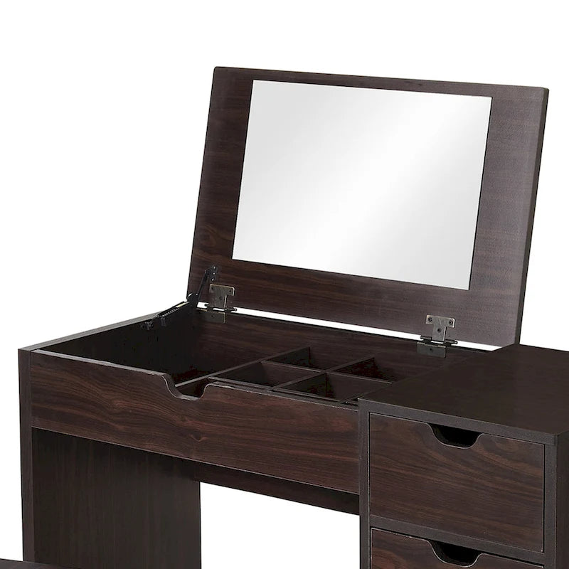 Ensemble de coiffeuse et tabouret de rangement pour 1 personne en noyer foncé, 36 po